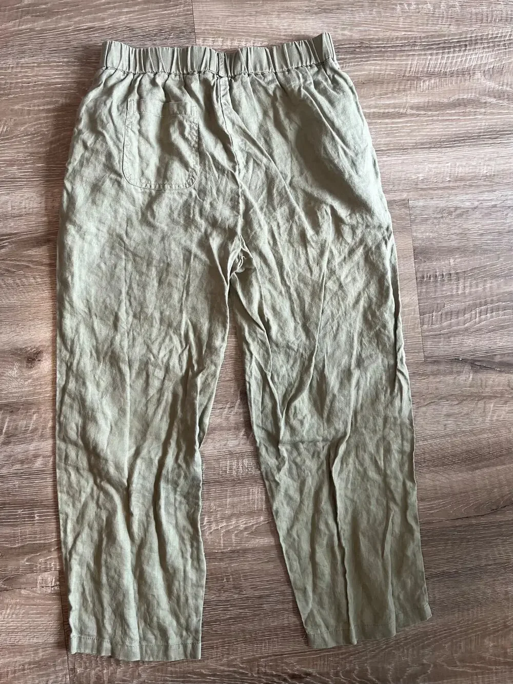 Quince khaki linen blend pull on pants womens small elastic waist